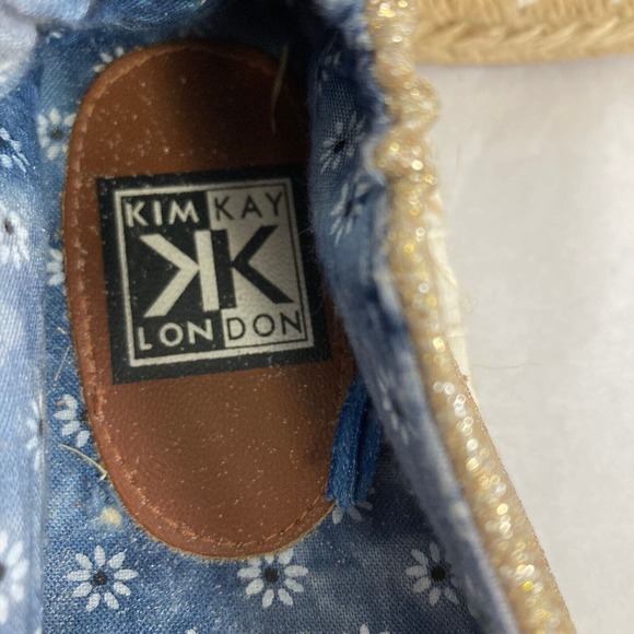 Kim Kay London Womens Sz 10 Blue Gold Palm Tree Glitter Stretch Flat Espadrilles - Picture 7 of 7